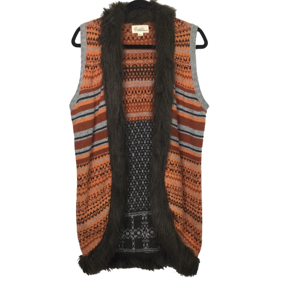 Forever 21 Boutique Women's Penny Lane Faux Fur Knit Sleeveless Open Vest Size L